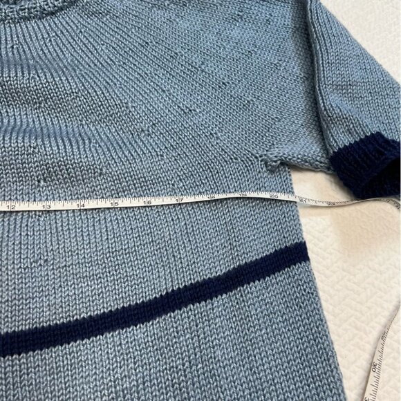 𝅺handmade Hand Knit Blue Short Sleeve Round Neck Sweater Size L/XL - Picture 9 of 9